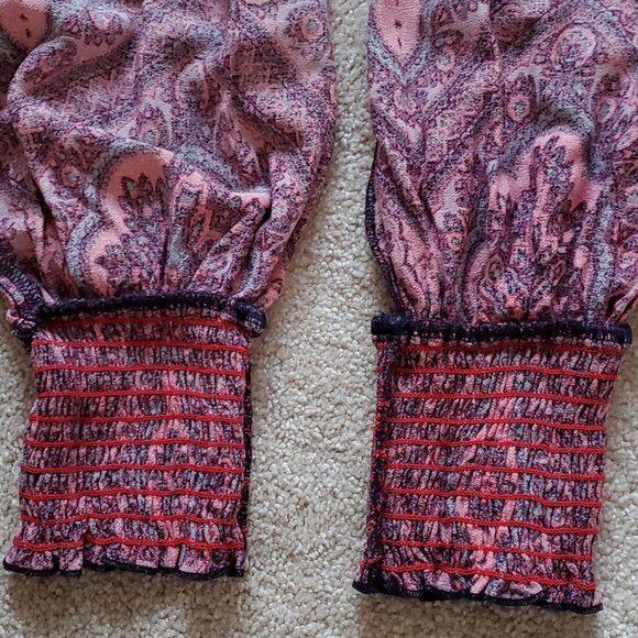 Free People Flowered Red Pleated Strapless Jumpsuit. Size S/P - Picture 9 of 9